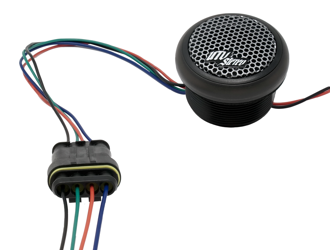 UTV Stereo tweeter speaker with wiring harness and four pin connector
