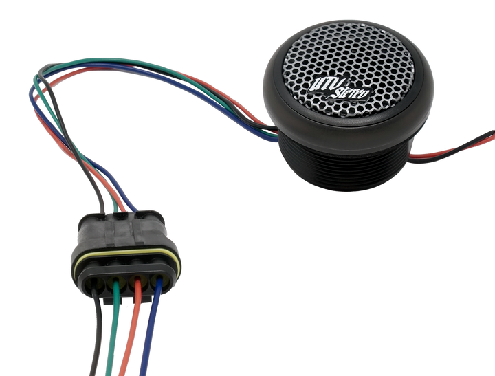 UTV Stereo tweeter speaker with wiring harness and four pin connector