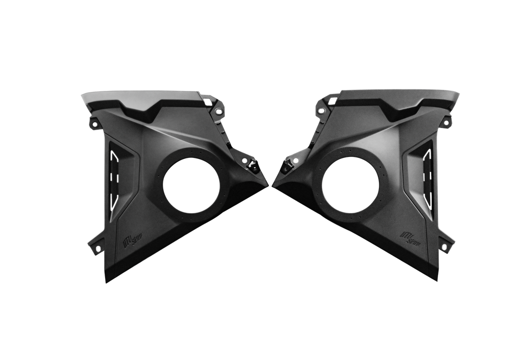 Pair of black UTV Stereo speaker pods for vehicle side panels