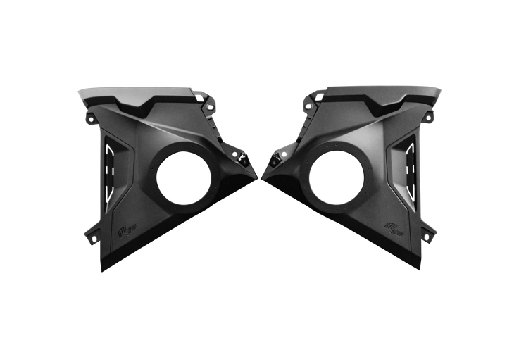 Pair of black UTV Stereo speaker pods for vehicle side panels