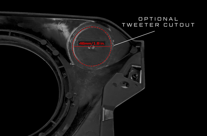UTV Stereo speaker panel showing optional 46mm or 1.8 inch tweeter cutout
