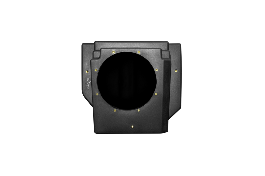 UTV Stereo black subwoofer enclosure with circular speaker cutout