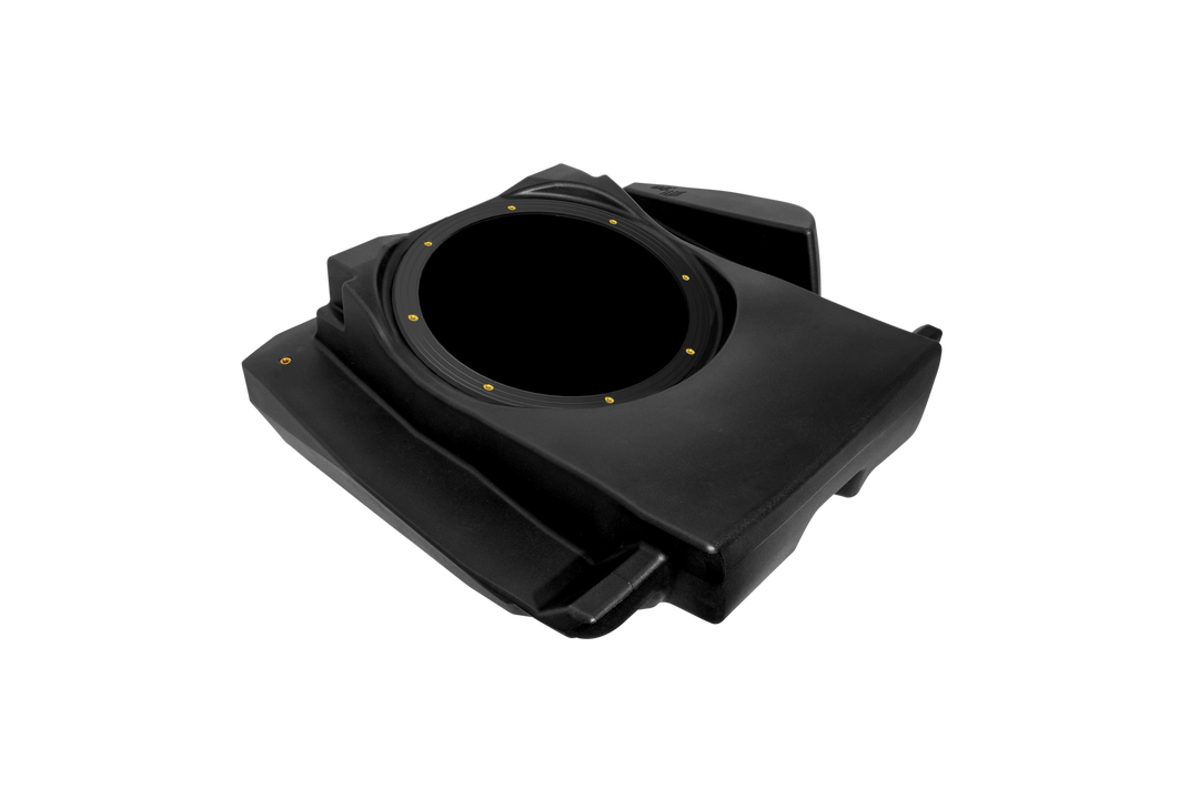 UTV Stereo black subwoofer enclosure with circular speaker mount