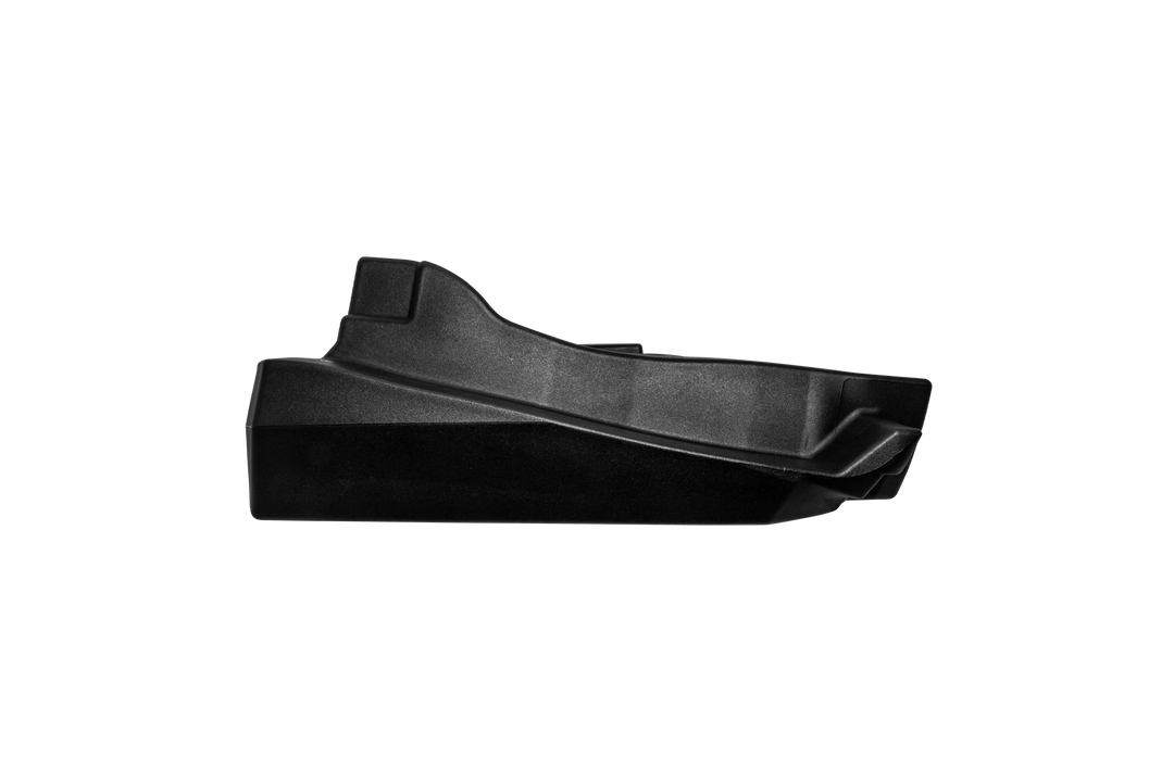 Black plastic automotive bumper trim piece