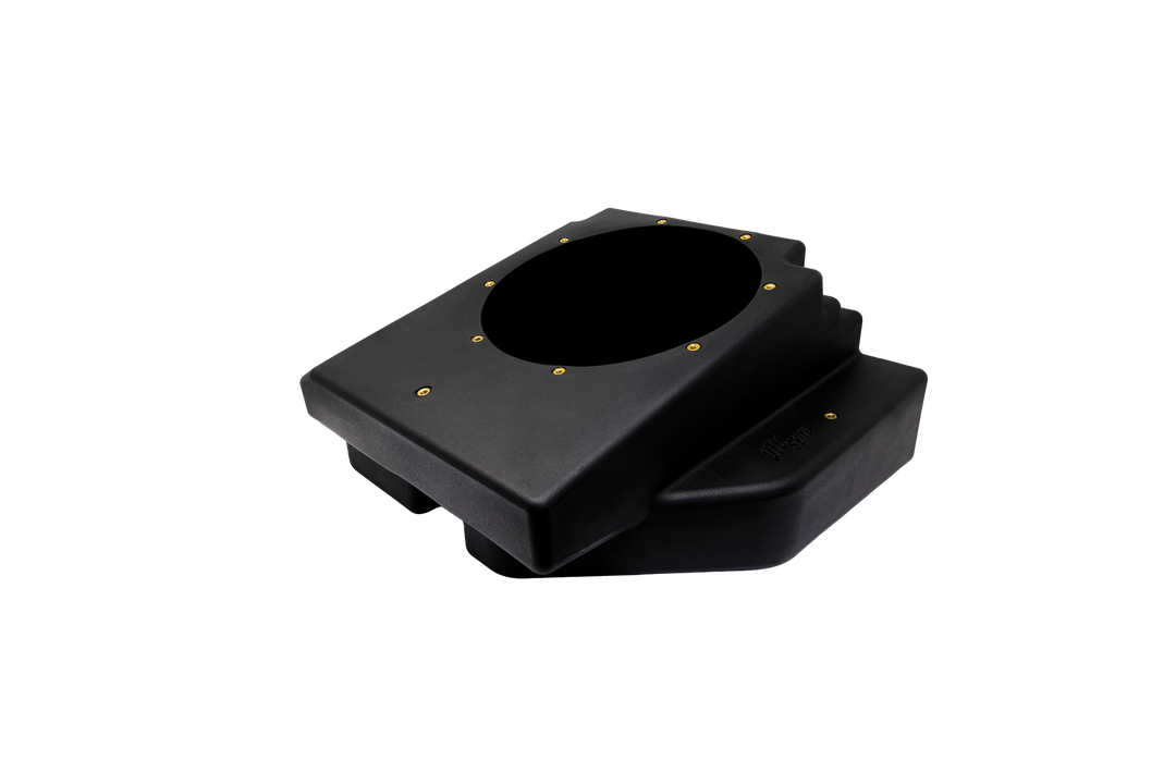 Black plastic Skar Audio subwoofer enclosure with circular speaker cutout
