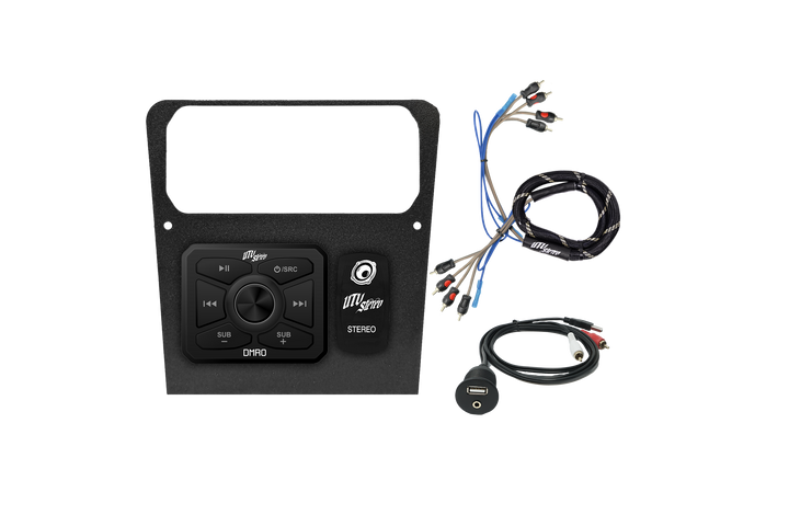 UTV Stereo dash kit with media controller, stereo switch, and wiring harnesses