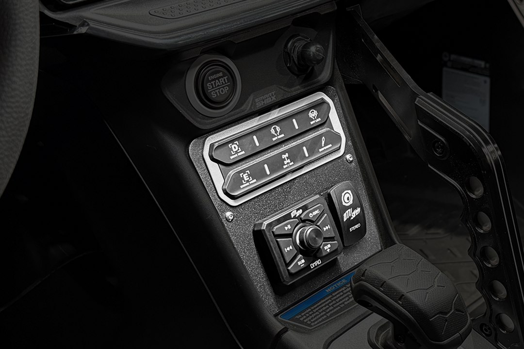 UTV Stereo controller mounted on a vehicle center console