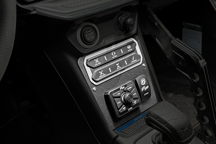 UTV Stereo controller mounted on a vehicle center console