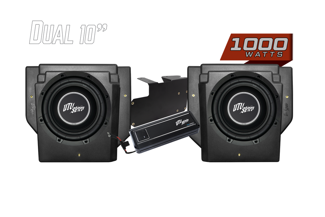 UTV Stereo dual 10 inch subwoofer kit with amplifier and mounting bracket