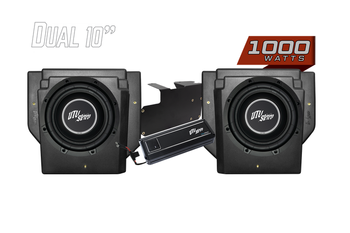 UTV Stereo dual 10 inch subwoofer kit with amplifier and mounting bracket