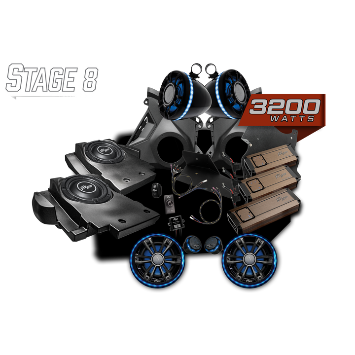 UTV Stereo Stage 8 3200 watt audio system kit with speakers amplifiers and mounting hardware