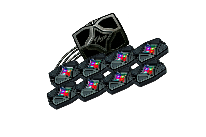 UTV Stereo LED rock light kit with controller and eight black light pods