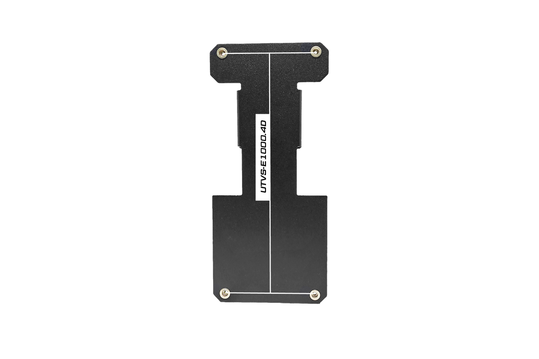 Black metal mounting plate labeled UTVS-E1000.4D with four corner screw holes