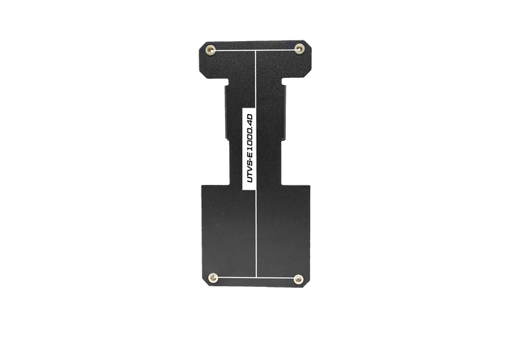 Black metal mounting plate labeled UTVS-E1000.4D with four corner screw holes