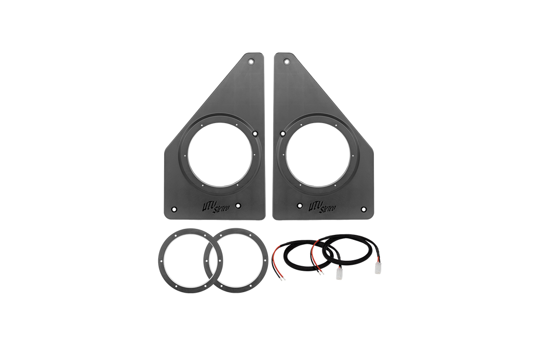 UTV Stereo speaker mounting panels with rings and wiring harnesses