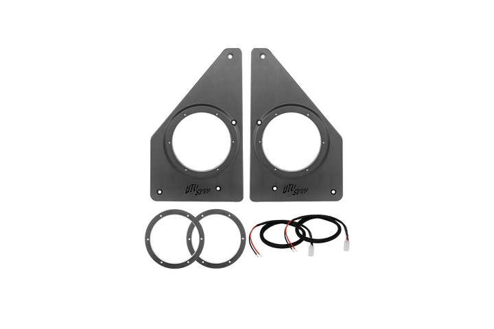 UTV Stereo speaker mounting panels with rings and wiring harnesses