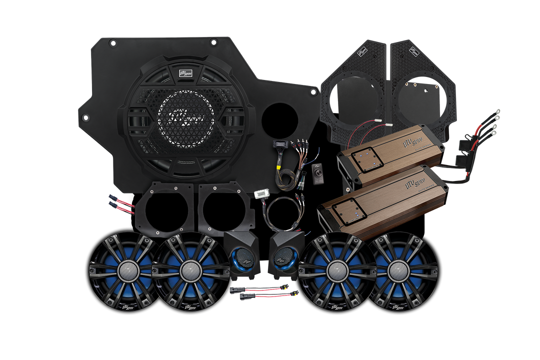 UTV Stereo audio system kit with speakers amplifiers and mounting hardware