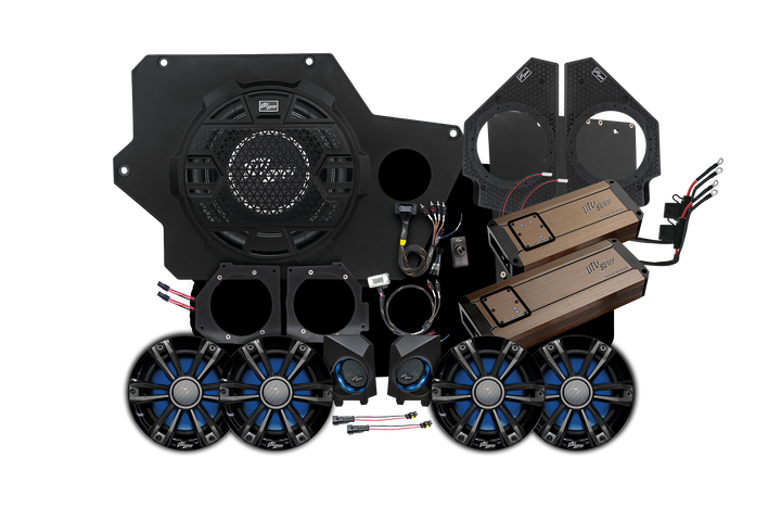 UTV Stereo audio system kit with speakers amplifiers and mounting hardware