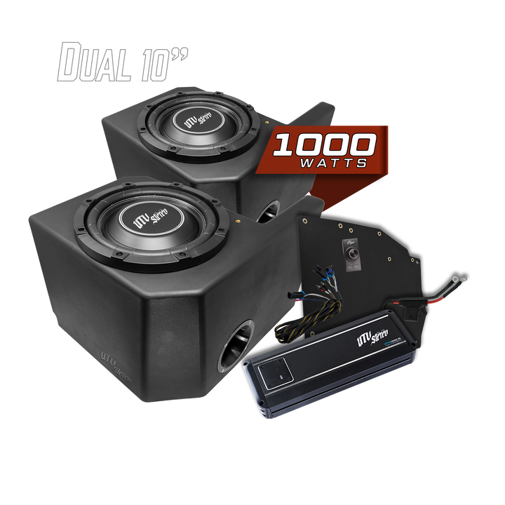 UTV Stereo dual 10 inch subwoofer enclosure kit with 1000 watt amplifier and wiring harness