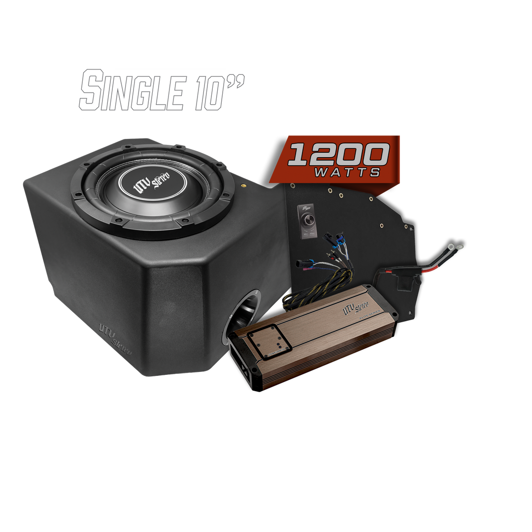 UTV Stereo 10 inch subwoofer enclosure with 1200 watt amplifier and wiring kit