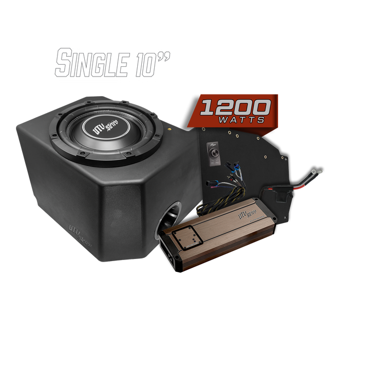 UTV Stereo 10 inch subwoofer enclosure with 1200 watt amplifier and wiring kit