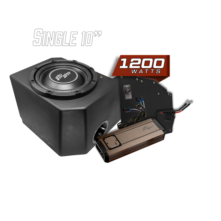 UTV Stereo 10 inch subwoofer enclosure with 1200 watt amplifier and wiring kit