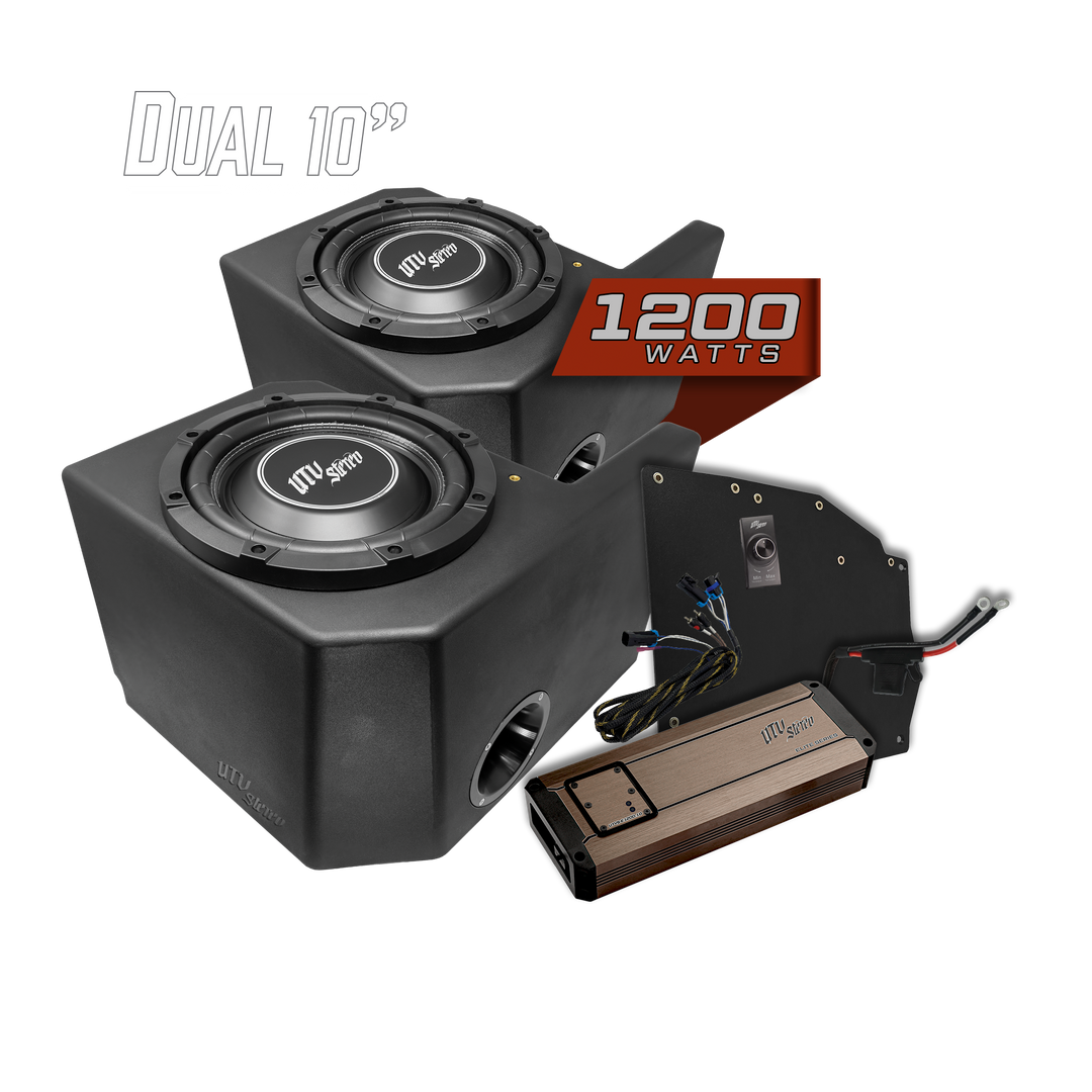 UTV Stereo dual 10 inch subwoofer enclosure kit with 1200 watt amplifier and wiring