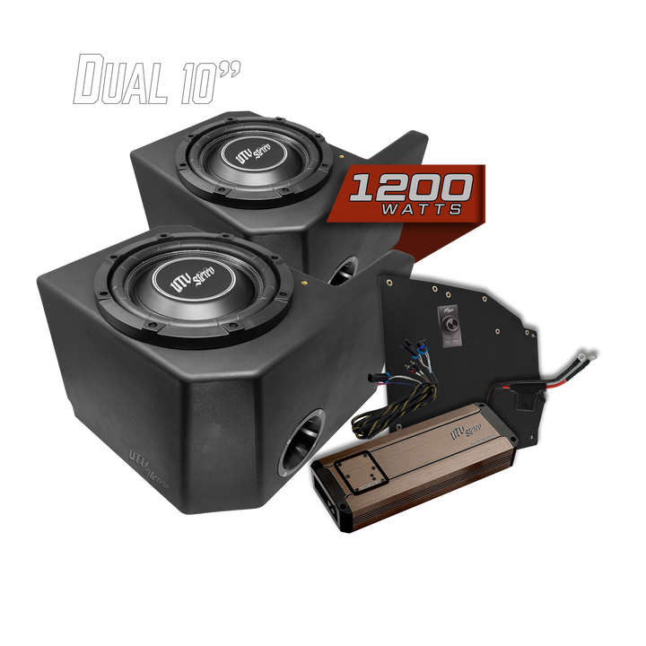 UTV Stereo dual 10 inch subwoofer enclosure kit with 1200 watt amplifier and wiring