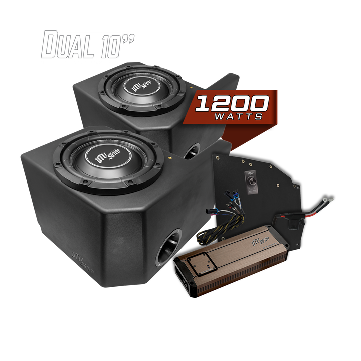 UTV Stereo dual 10 inch subwoofer enclosure with 1200 watt amplifier and wiring kit