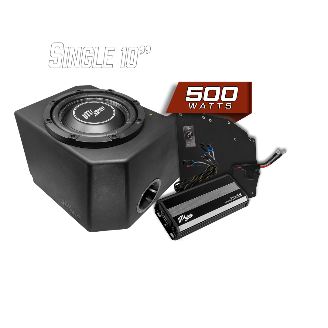 UTV Stereo 10 inch subwoofer enclosure with 500 watt amplifier and wiring kit