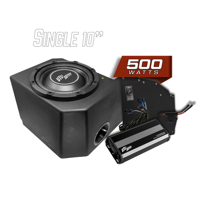 UTV Stereo 10 inch subwoofer enclosure with 500 watt amplifier and wiring kit