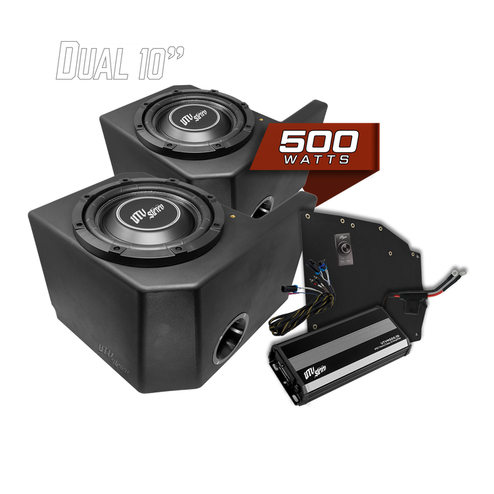 UTV Stereo dual 10 inch subwoofer enclosure with 500 watt amplifier and wiring kit