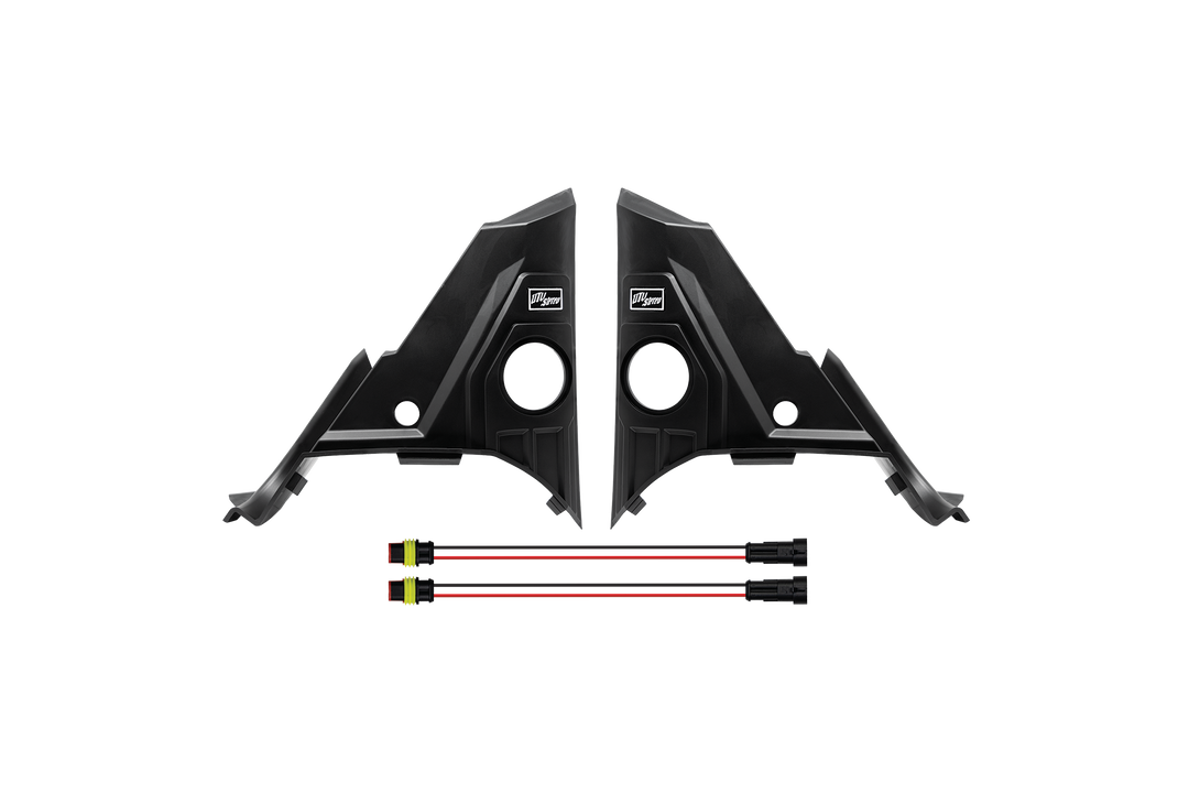 UTV Stereo black plastic speaker pods with wiring harnesses