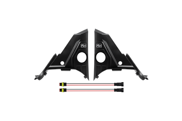 UTV Stereo black plastic speaker pods with wiring harnesses