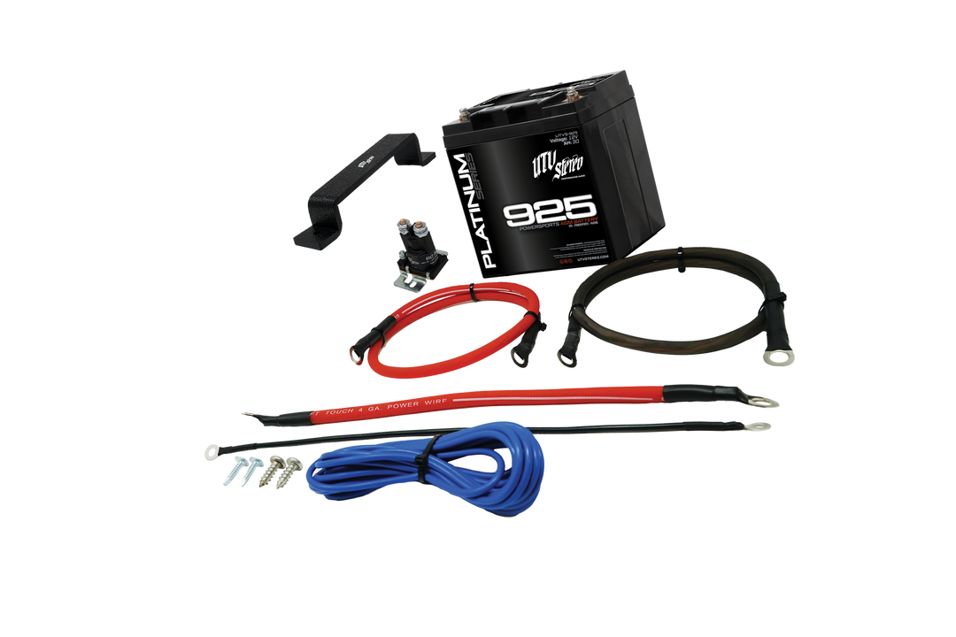 UTV Stereo Platinum Series 925 battery kit with cables relay bracket and mounting hardware