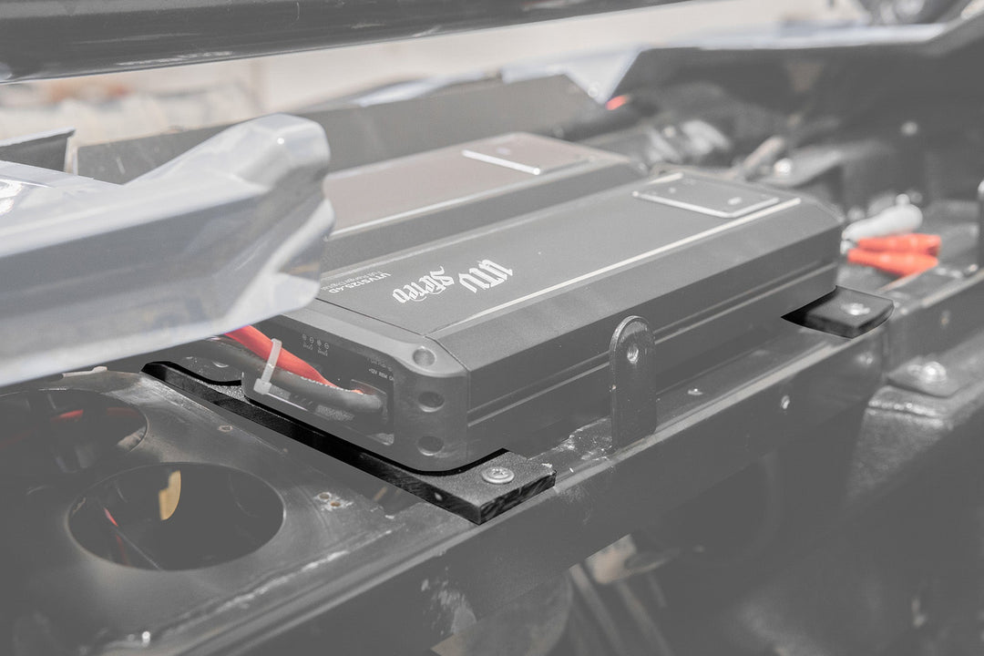 UTV Stereo amplifier mounted in a vehicle chassis