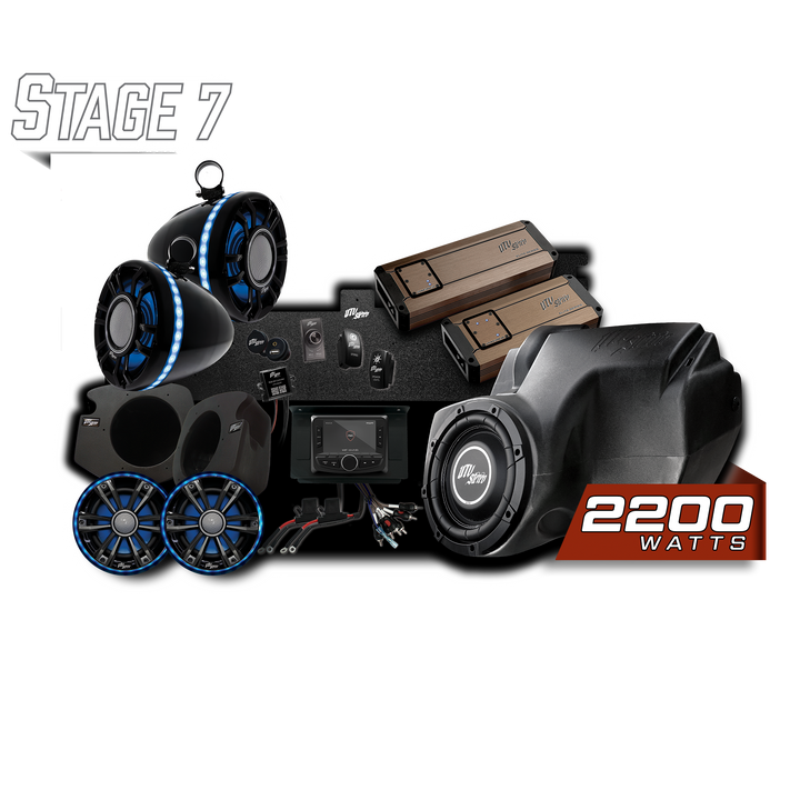 UTV Stereo Stage 7 audio system kit with speakers amplifiers subwoofer and head unit