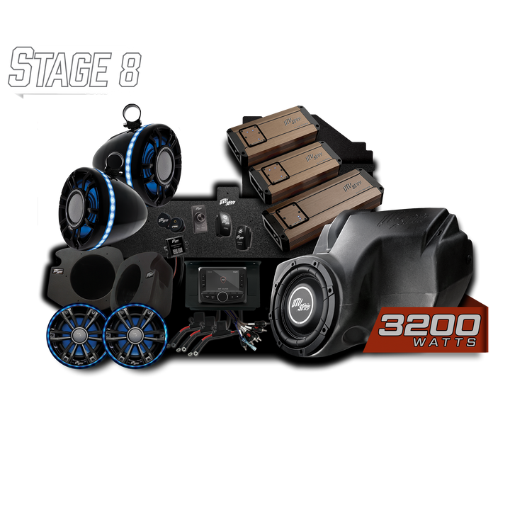 UTV Stereo Stage 8 audio system kit with speakers amplifiers subwoofer and head unit