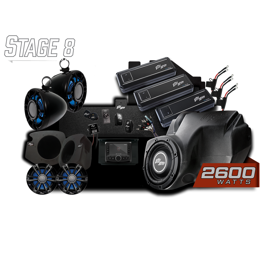 UTV Stereo Stage 8 audio system kit with speakers amplifiers subwoofer and head unit