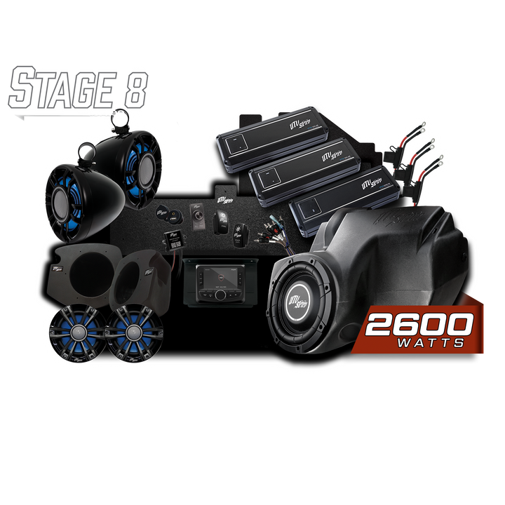UTV Stereo Stage 8 audio system kit with speakers amplifiers subwoofer and head unit
