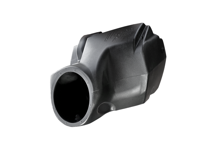 Black molded plastic speaker enclosure pod