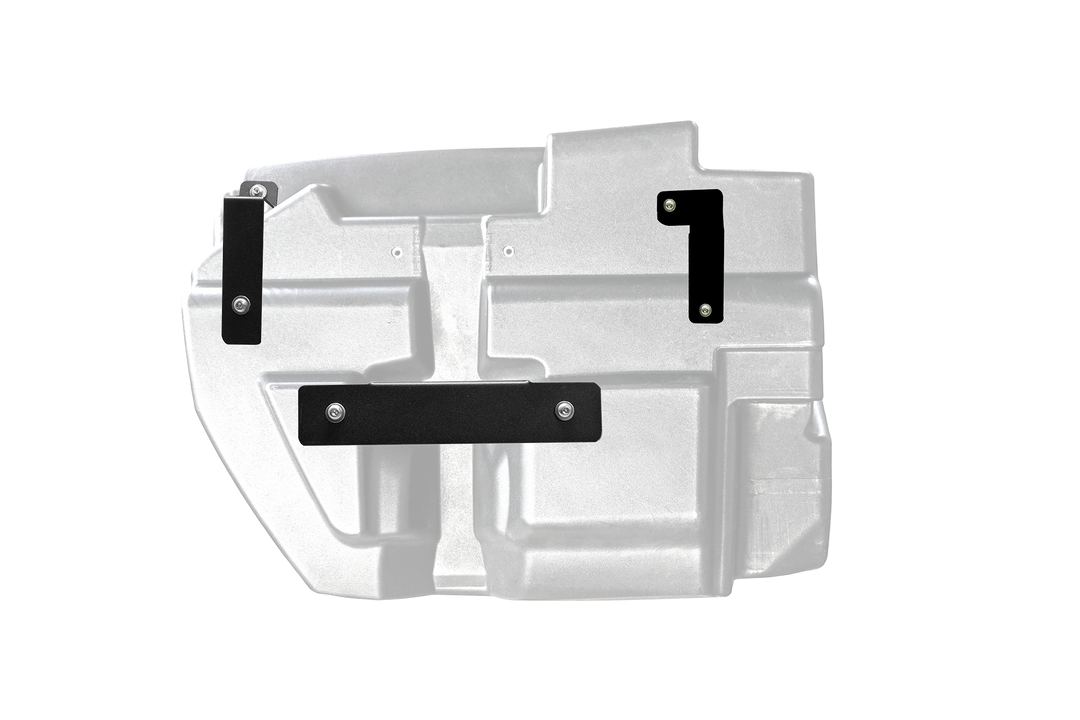 Silver plastic fuel tank with three black metal mounting brackets attached