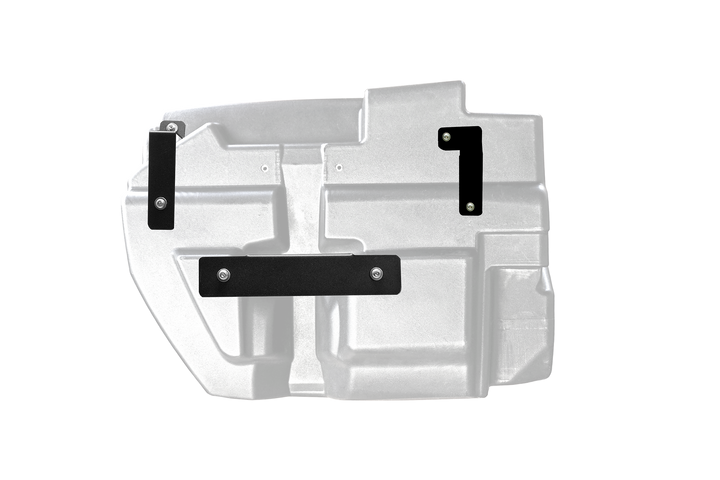Silver plastic fuel tank with three black metal mounting brackets attached