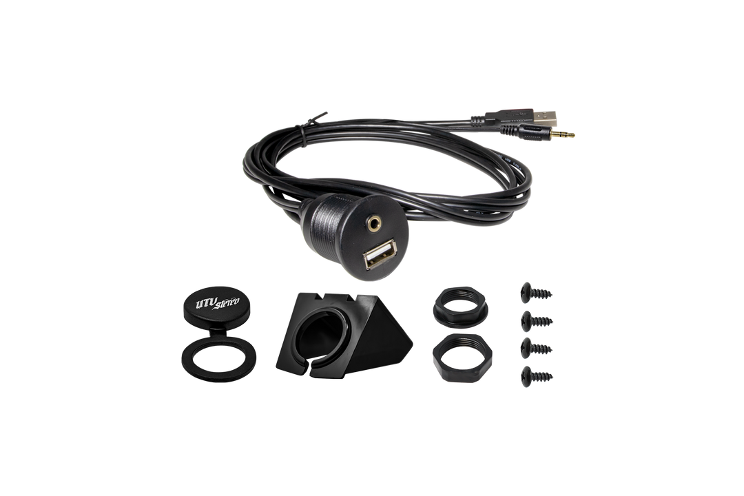 UTV Stereo USB and auxiliary flush mount cable kit with mounting hardware