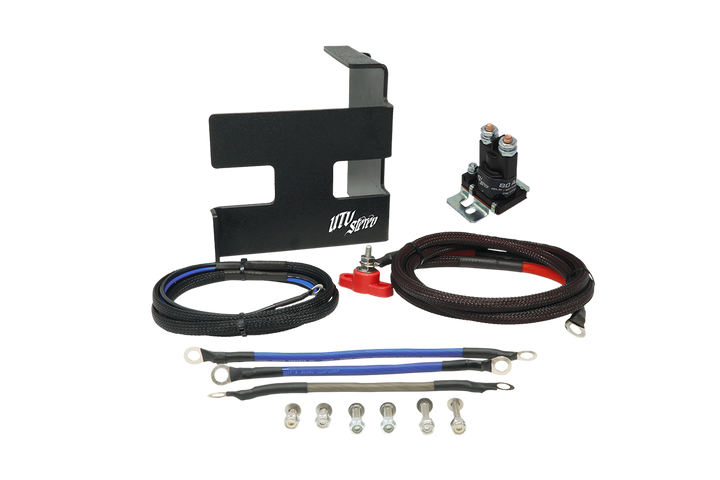 UTV Stereo dual battery kit with mounting bracket relay cables and hardware