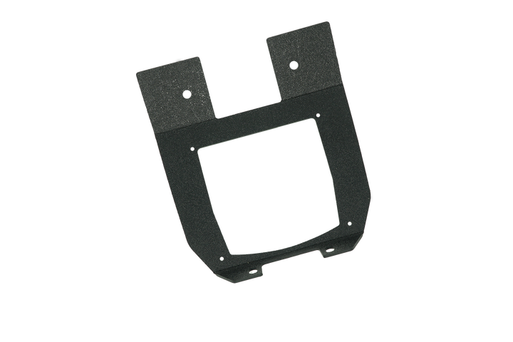 UTV Stereo black metal mounting bracket with central square cutout and mounting holes