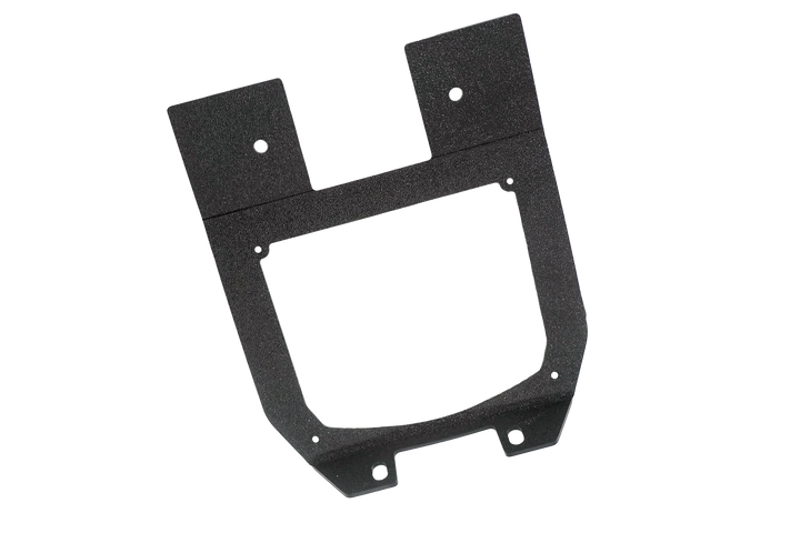 UTV Stereo black mounting bracket with central cutout and screw holes
