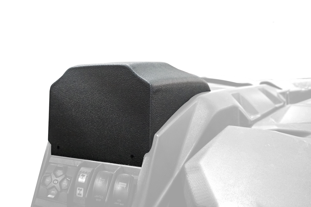 Black plastic gauge pod mounted on UTV dashboard