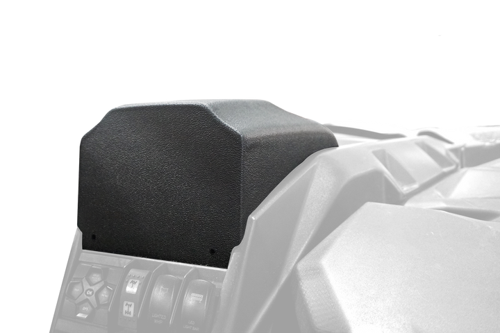 Black plastic gauge pod mounted on UTV dashboard