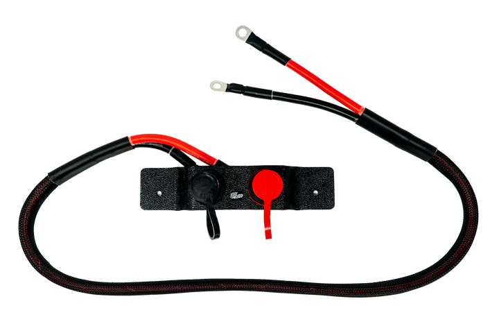 Remote battery terminal kit with red and black cables and protective caps
